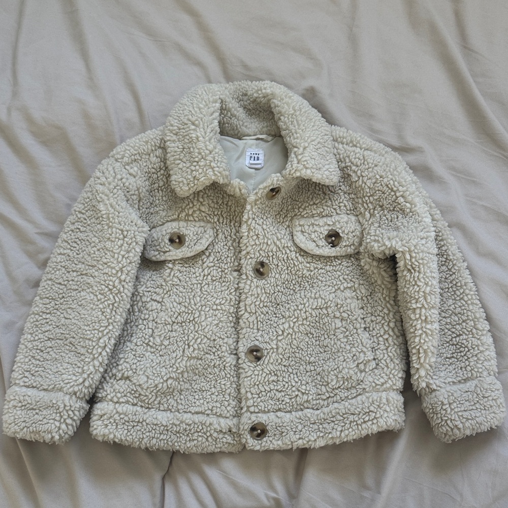Baby Gap Kids Girls Cream Sherpa Jacket - Cozy Button-Up Coat